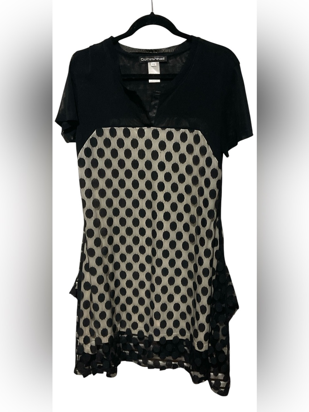 Clotheshead Black Polka Dot Mesh Handkerchief Hem Dress Size XL